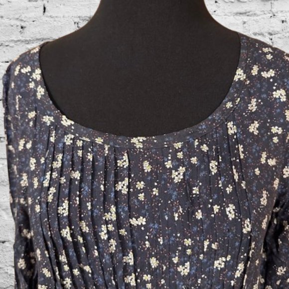 Blue Flowing Flower Print Dress with Long Sleeves - Picture 6 of 14